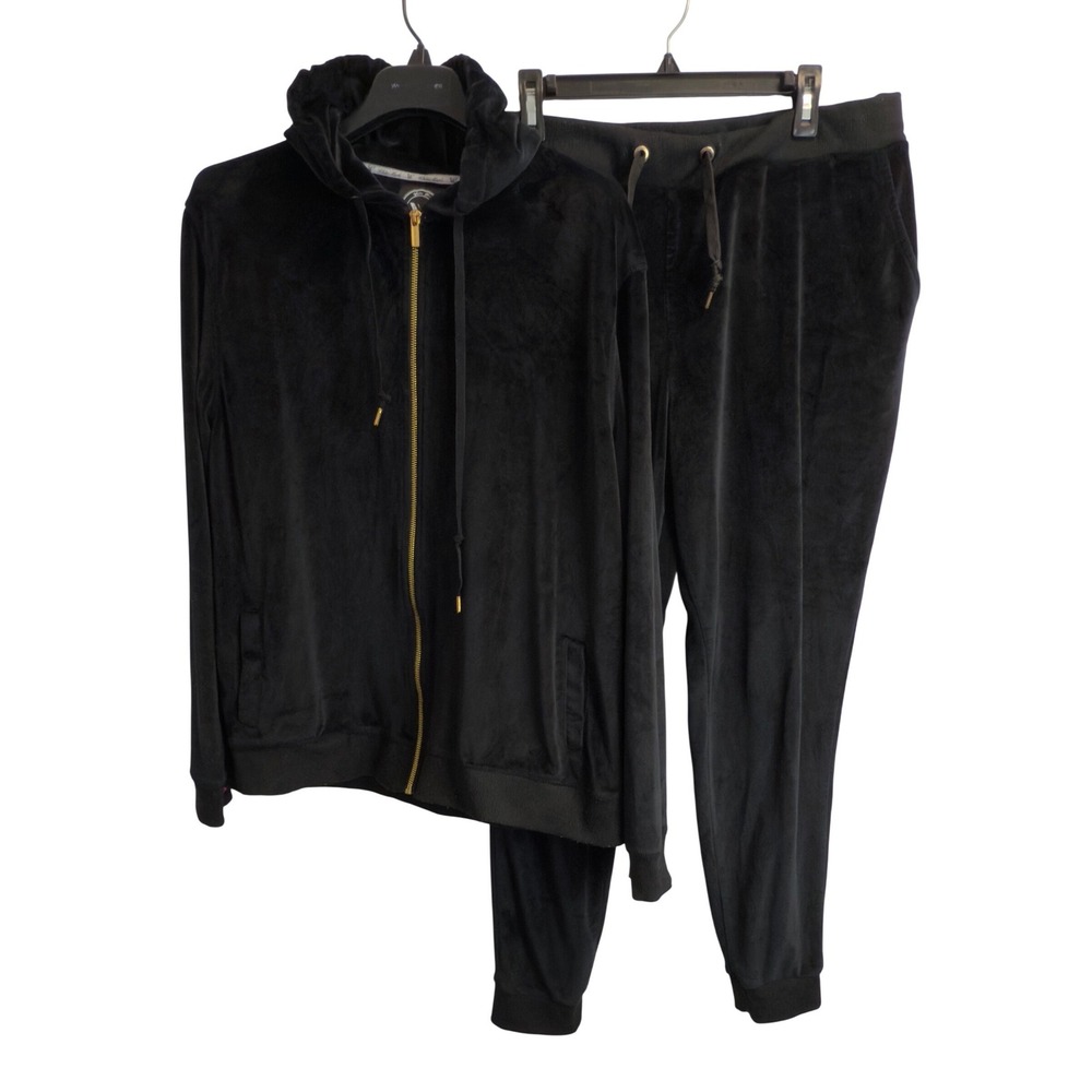 White Mark Women Black Velour Tracksuit Set Zip Hoodie Joggers‎ 2XL Plus Size